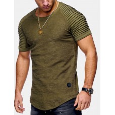 Mens Summer Breathable Solid Color Irregular Hem O-neck Short Sleeve Slim Casual T Shirt