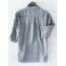 Mens Cotton Striped Printed Half Sleeve Loose Casual Henley Shirt