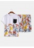 Men Cotton Butterfly Print Chest Pocket Home Casual Loose T-Shirt