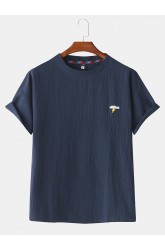 Mens Plain Cotton Solid Color Little Cloud Embroidery T-Shirts