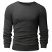 Mens Knit Solid Color Long Sleeve Round Neck Tops Pullover Casual Tee T-shirt