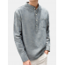 Mens Casual Loose Fit T-Shirts Cotton Linen Long Sleeve Vertical Striped Printing Stand Collar Tops