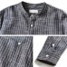 Mens Casual Loose Fit T-Shirts Cotton Linen Long Sleeve Vertical Striped Printing Stand Collar Tops