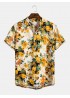 Mens Vacation Style Tropical Floral Printed Stand Collar Short Sleeve Henley Shirt