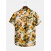 Mens Vacation Style Tropical Floral Printed Stand Collar Short Sleeve Henley Shirt