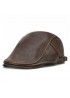 Mens Solid Genuine Cowhide Flat Caps Beret Hat Casual Windproof Warm Forward Caps Adjustable