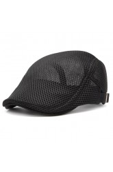 Men Summer Mesh Beret Cap Breathable Visor Flat Hat Adjustable Solid Color Newboy Hat